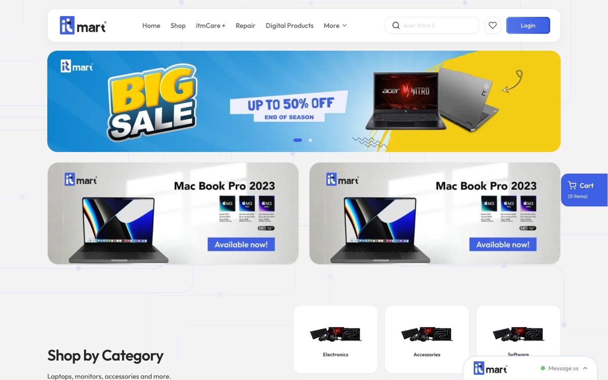 IT Mart laptops and accessories store, home page