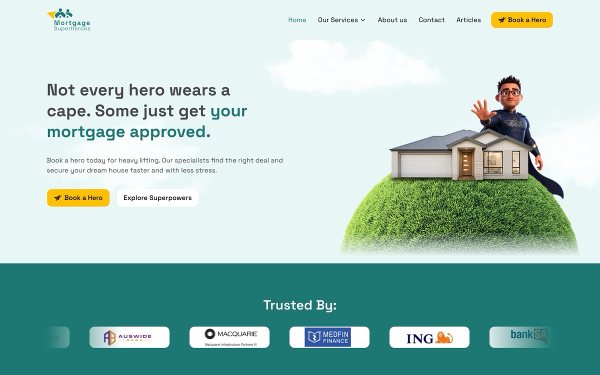 Mortgage Superheroes website, home page