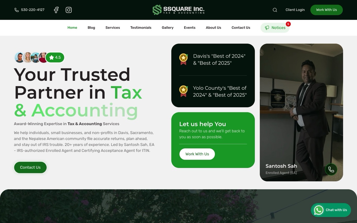 SSquare Inc. tax and accounting website, home page