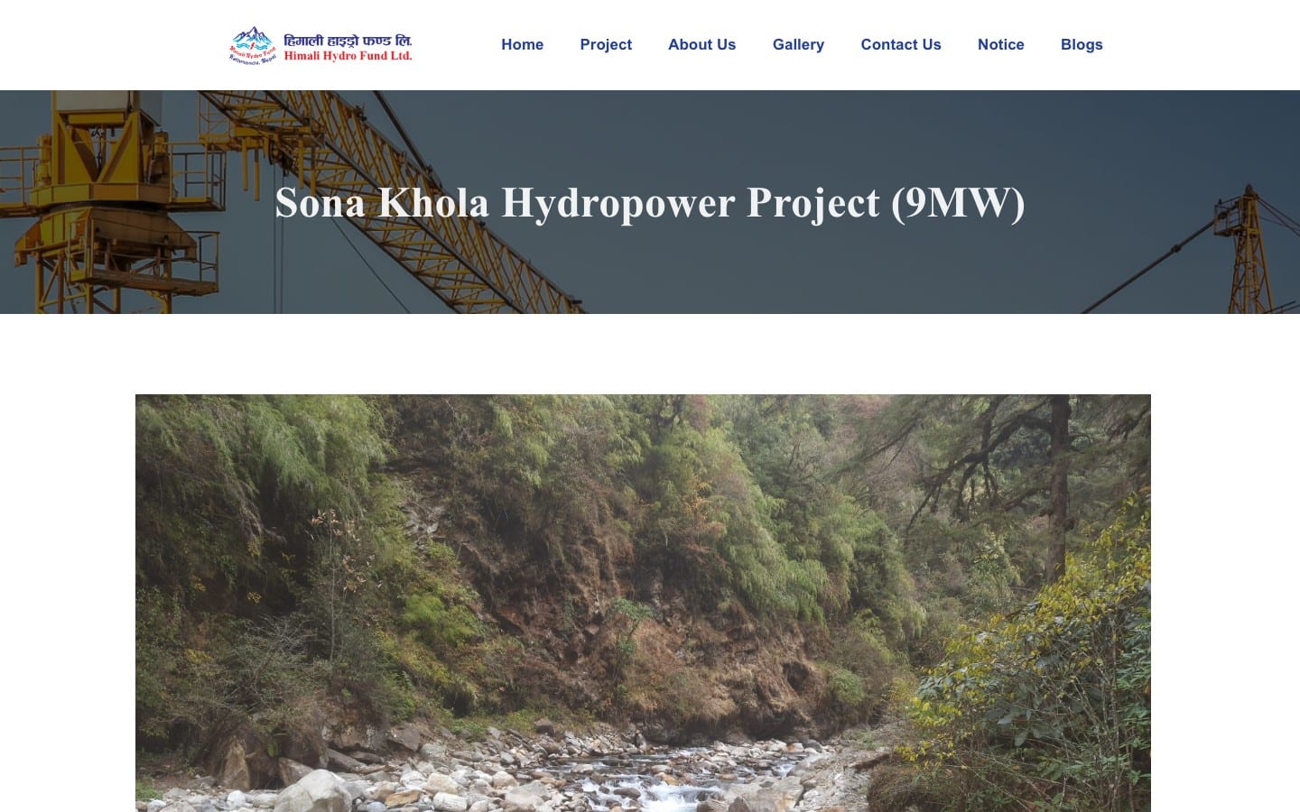 Sona Khola Hydropower Project (9 MW) page header with a photo of the river valley