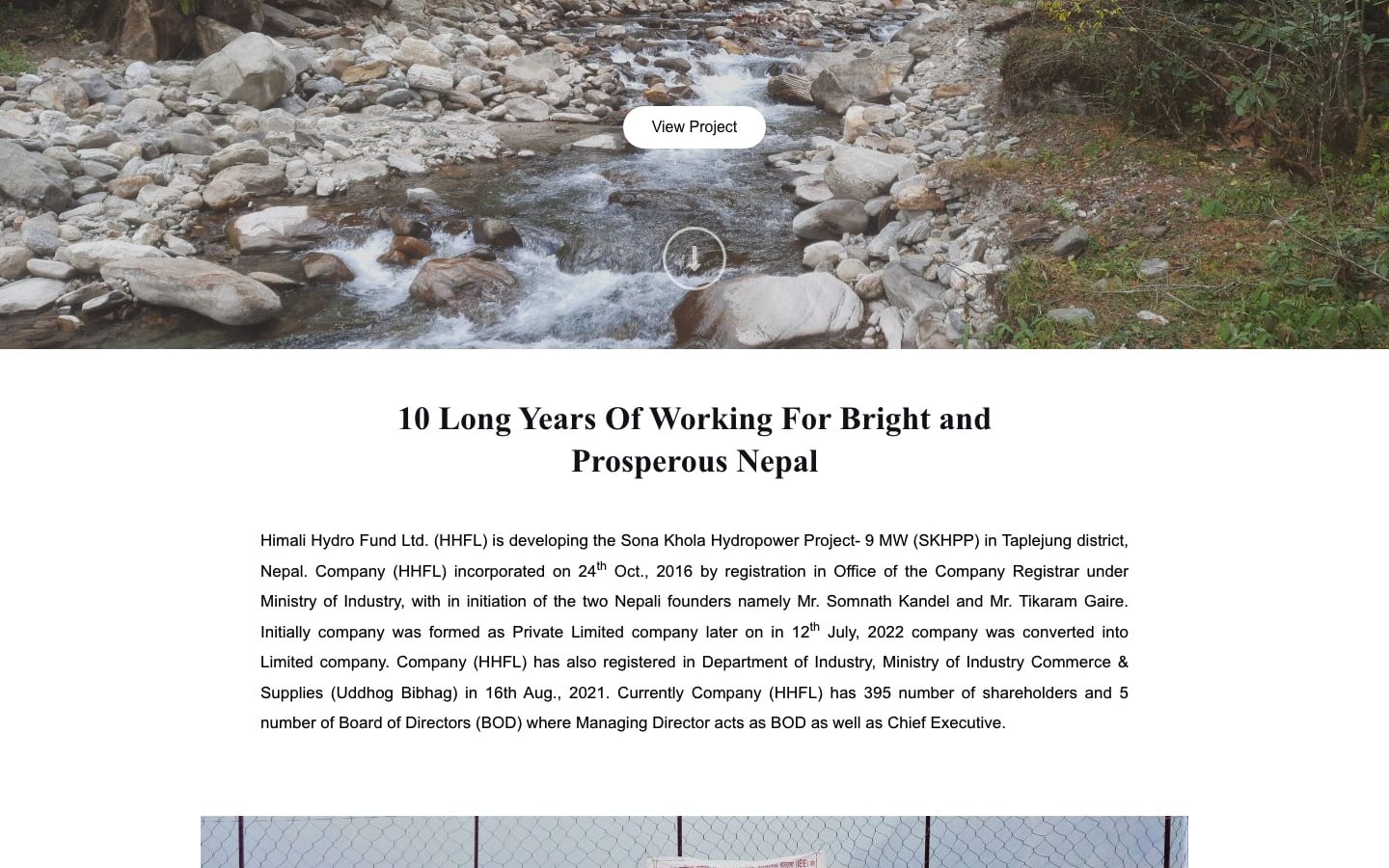 Himali Hydro Fund home page introduction: the company, its founders and its 395 shareholders