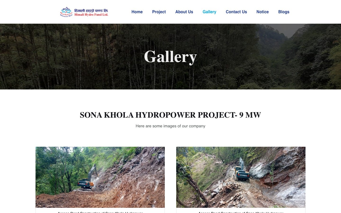 Himali Hydro Fund gallery page with access road construction photos from the project
