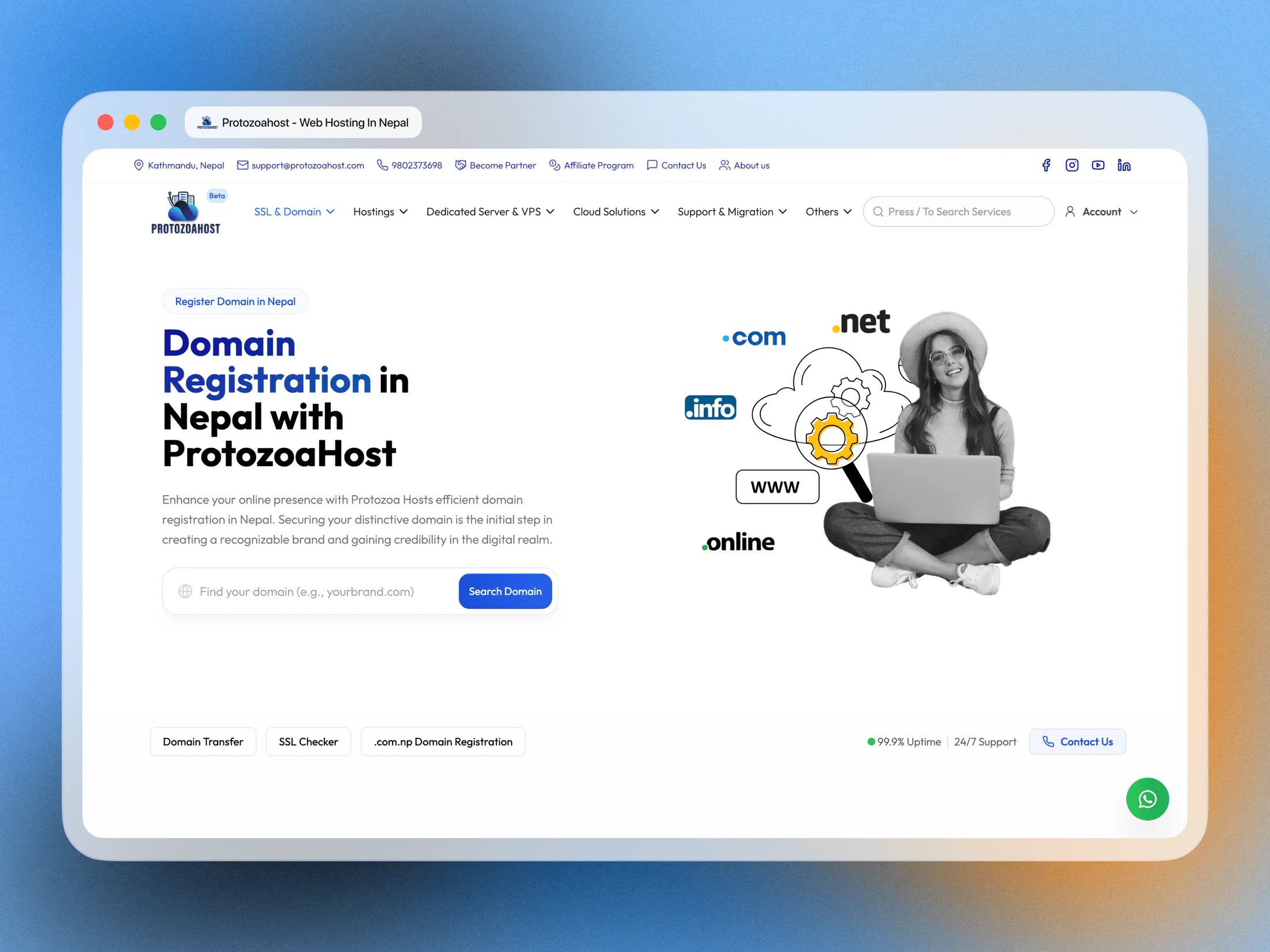 ProtozoaHost domain registration page, after redesign