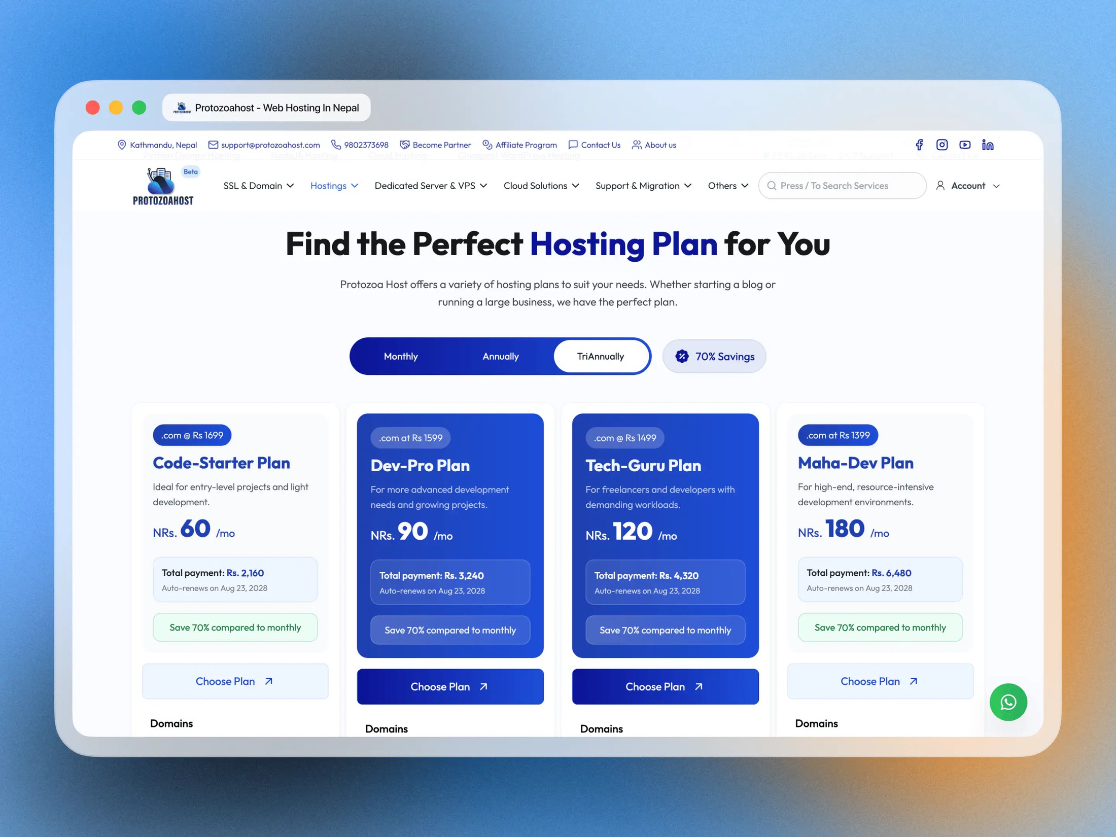 ProtozoaHost pricing page, after redesign