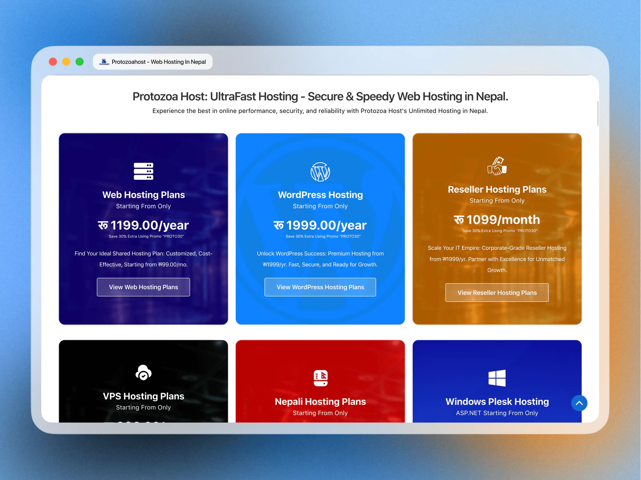 ProtozoaHost products page, before redesign
